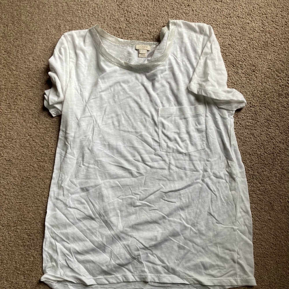 J Crew White Tee with Silver Accents